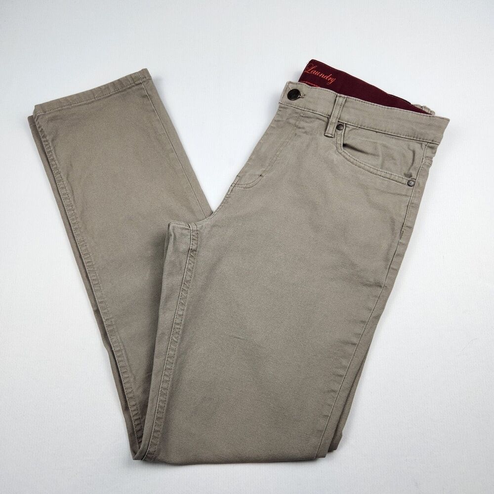 English Laundry Carnaby Pant Khakis Mens 34x33 5-Pockets Leather Patch Logo